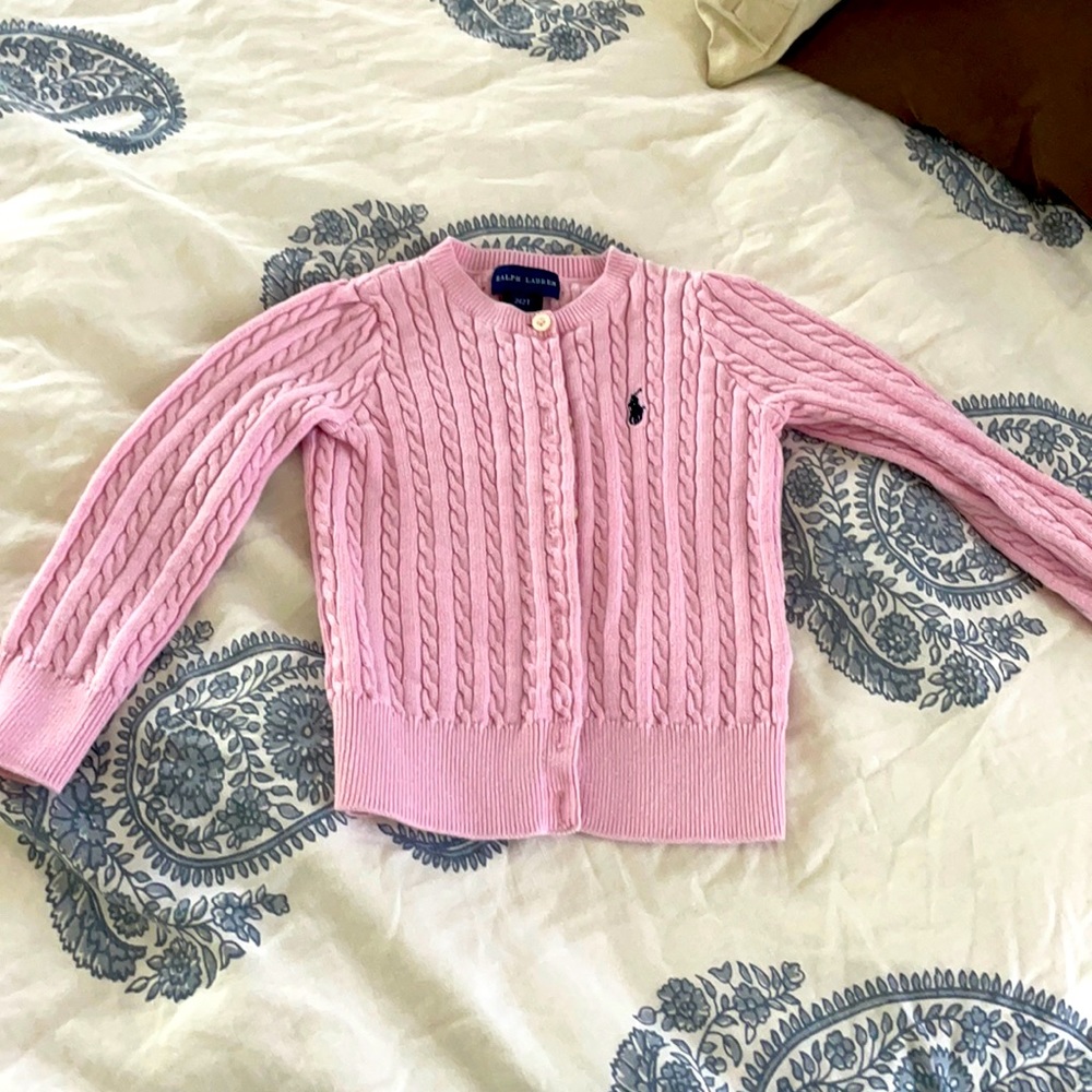 Pink cable knit Ralph Lauren button up sweater